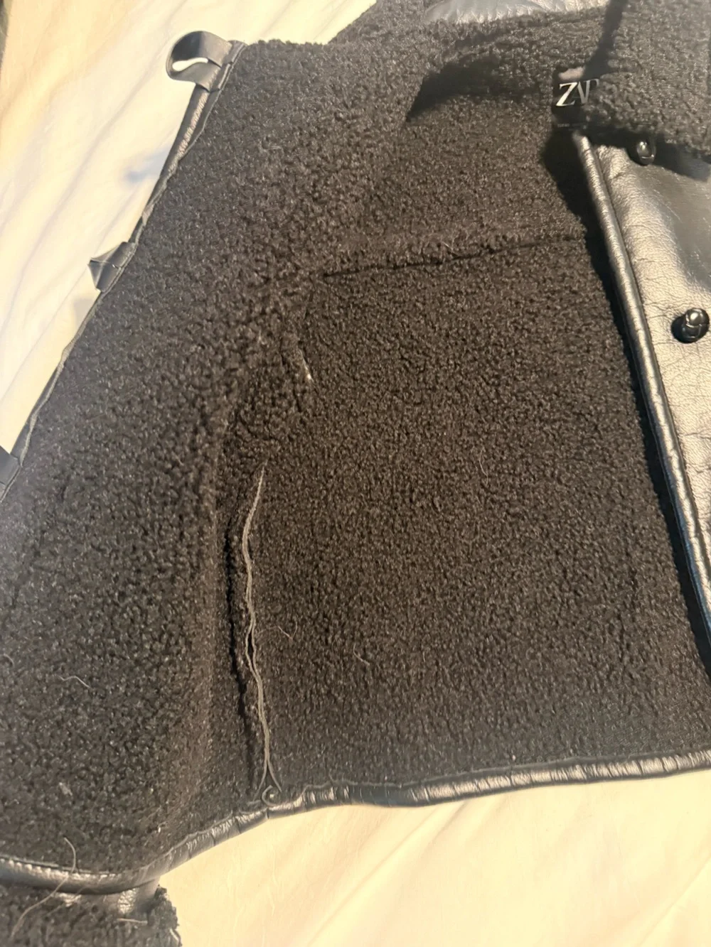 Zara Black Faux Leather Shearling Jacket
